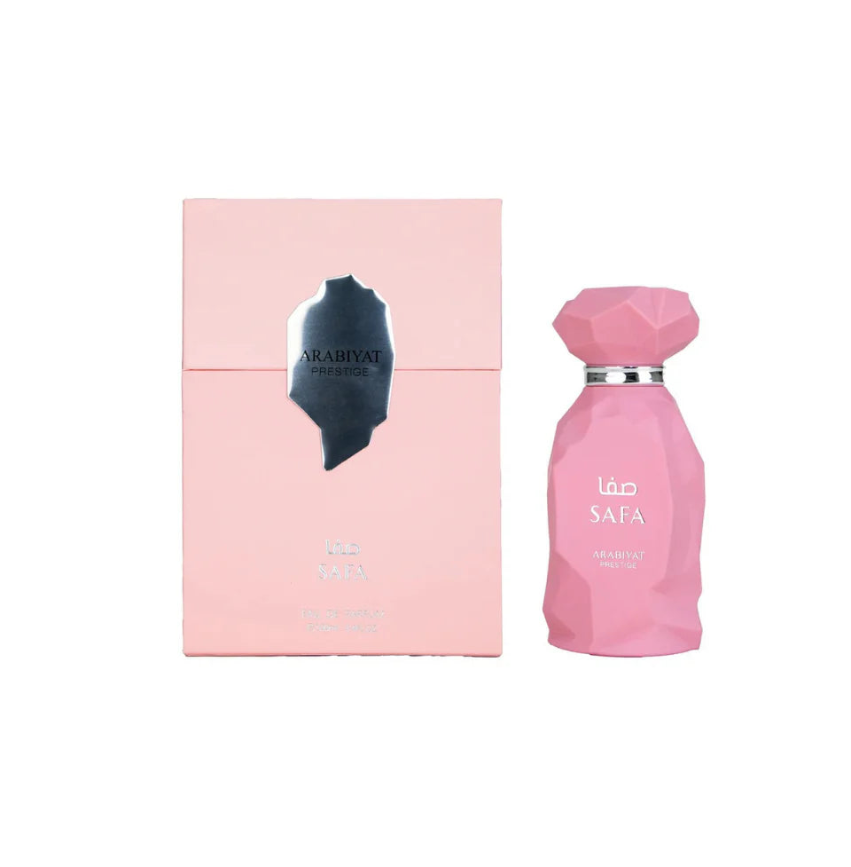 Arabiyat Prestige Safa Eau De Parfum 100ml for women, elegant bottle design with floral and oriental fragrance notes.