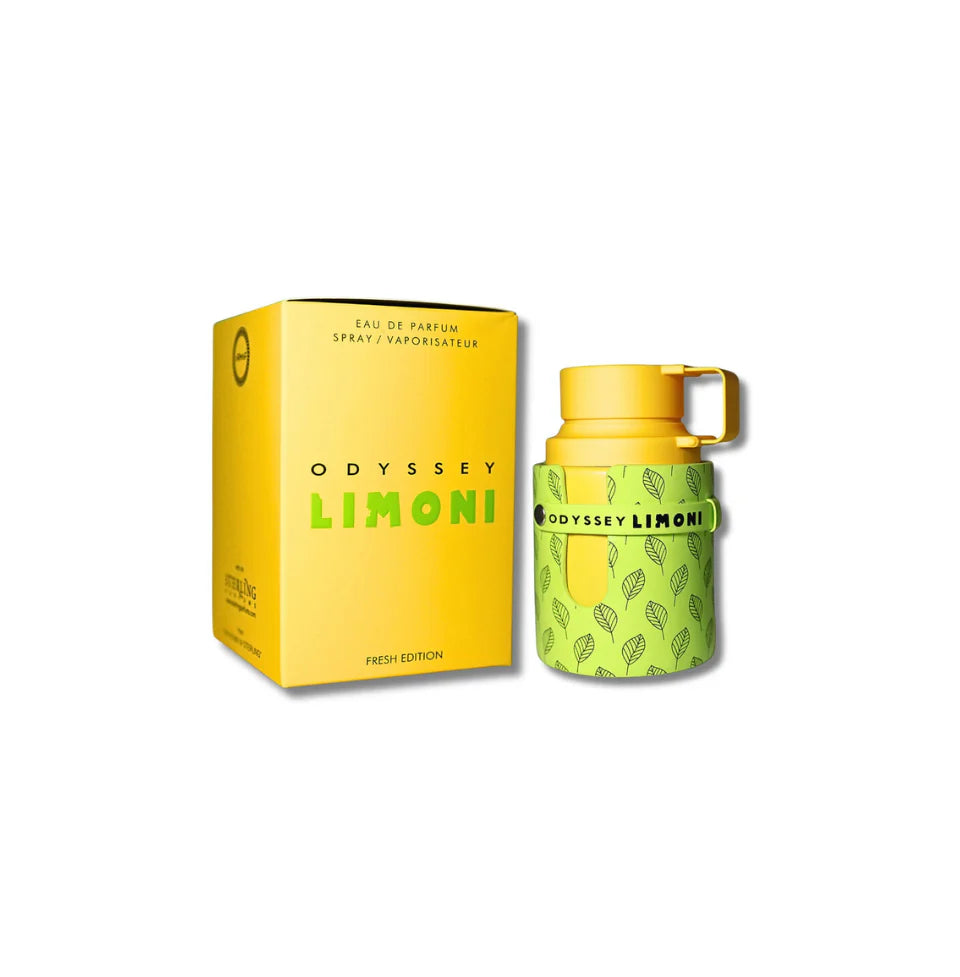 Armaf Odyssey Limoni Eau De Parfum bottle for men, 100ml, featuring sleek design and citrus-inspired fragrance.