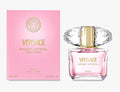 Versace Bright Crystal women’s parfum bottle, 90ml, with pink floral design and elegant clear glass packaging.