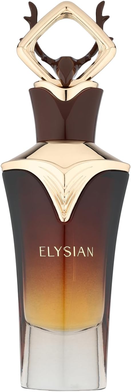 Fragrance World French Avenue Elysian men's eau de parfum bottle, 80ml, with elegant packaging and dark-colored liquid inside.