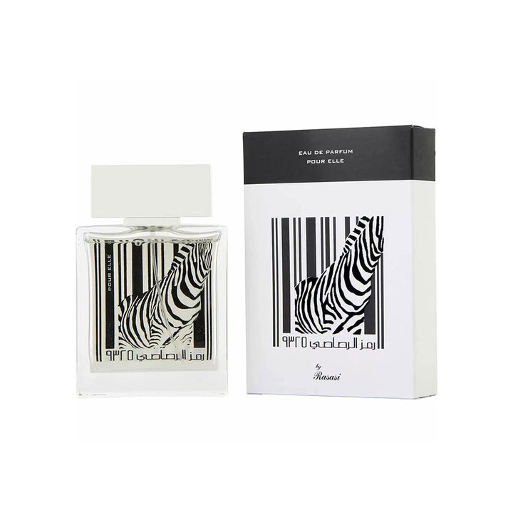 Rasasi Rumz Al Rasasi 9325 Zebra Pour Elle for Women Eau de Parfum 50ml bottle with zebra-themed packaging.