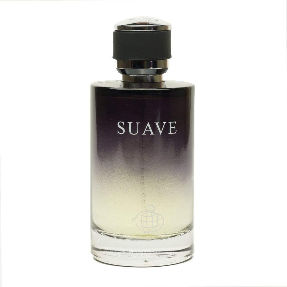 Fragrance World Suave Pour Homme Eau de Parfum 100ml bottle for men, sleek design with a black cap and elegant label.