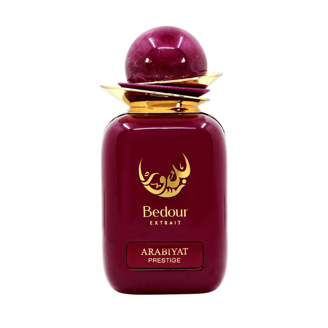 Arabiyat Prestige Bedour Extrait Eau De Parfum 100ml for women, elegant bottle with floral and oriental fragrance notes.