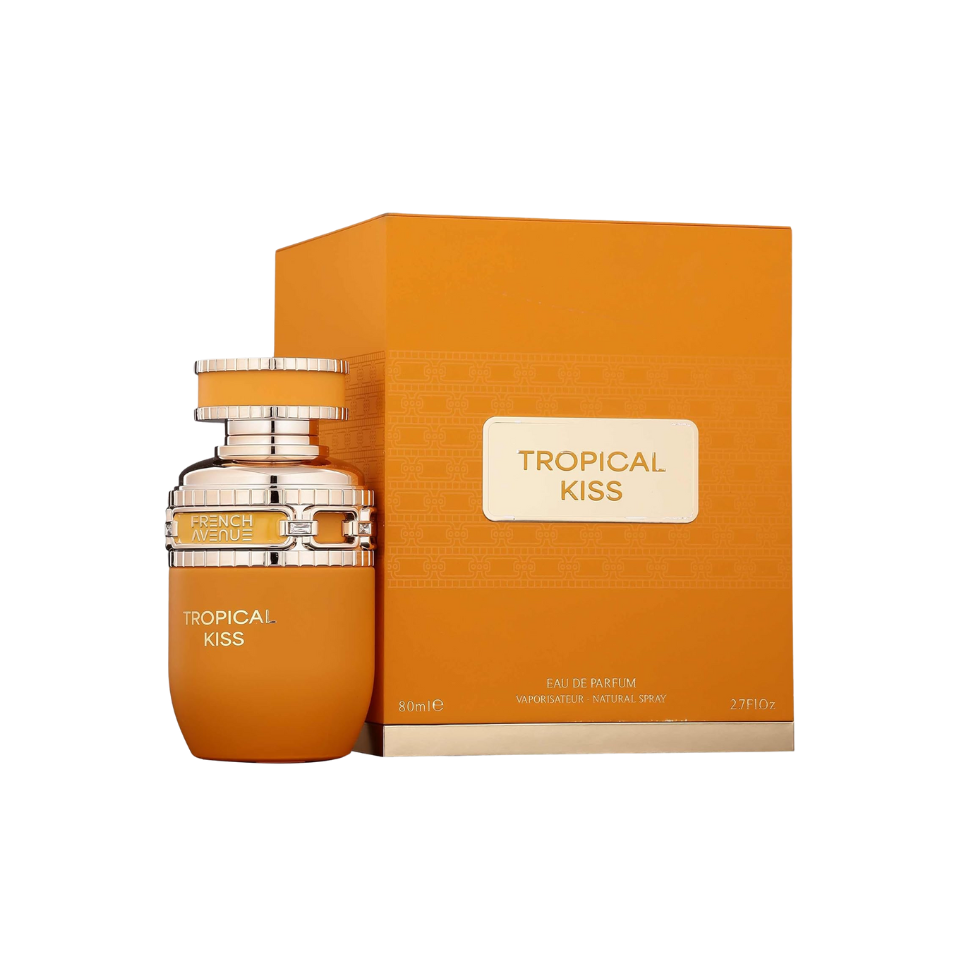 Fragrance World Tropical Kiss Eau de Parfum for women in an 80ml bottle, featuring a vibrant, tropical floral scent.