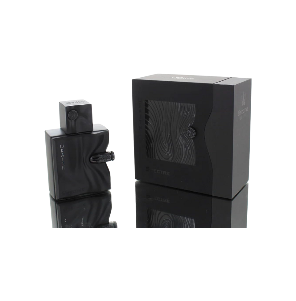 Fragrance World Spectre Wraith Eau de Parfum for men, 80ml bottle with sleek design and dark aromatic packaging.