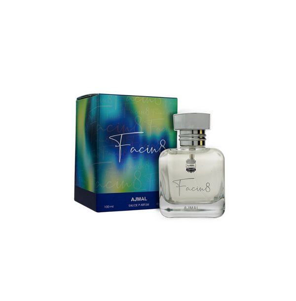 Ajmal Facin8 Eau De Parfum for men, 100ML bottle, with sleek design and modern fragrance packaging.