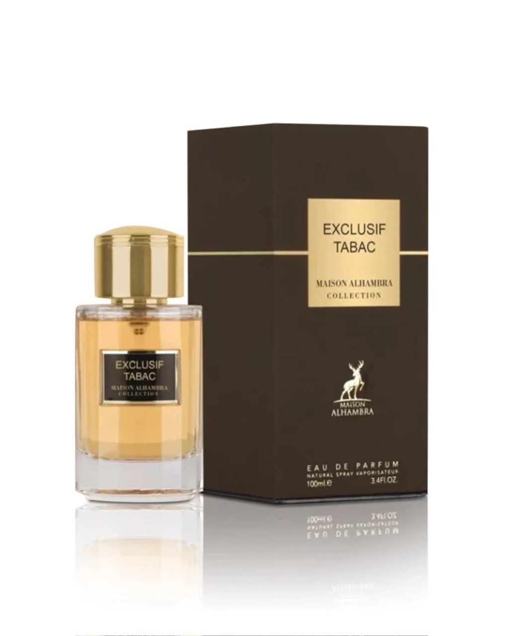 Alhambra Exclusif Tabac 100ml perfume bottle with sleek design and tobacco scent, showcasing the luxury fragrance product.