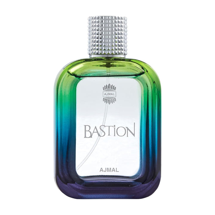 Ajmal Bastion Pour Homme Eau De Parfum 100ML bottle with sleek design, suitable for men, shown in the image.