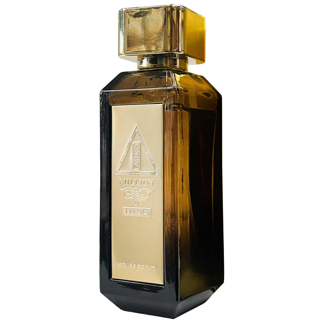 Fragrance World Launo Million Elixir Eau de Parfum for men, 100ml bottle with sleek design and gold accents.