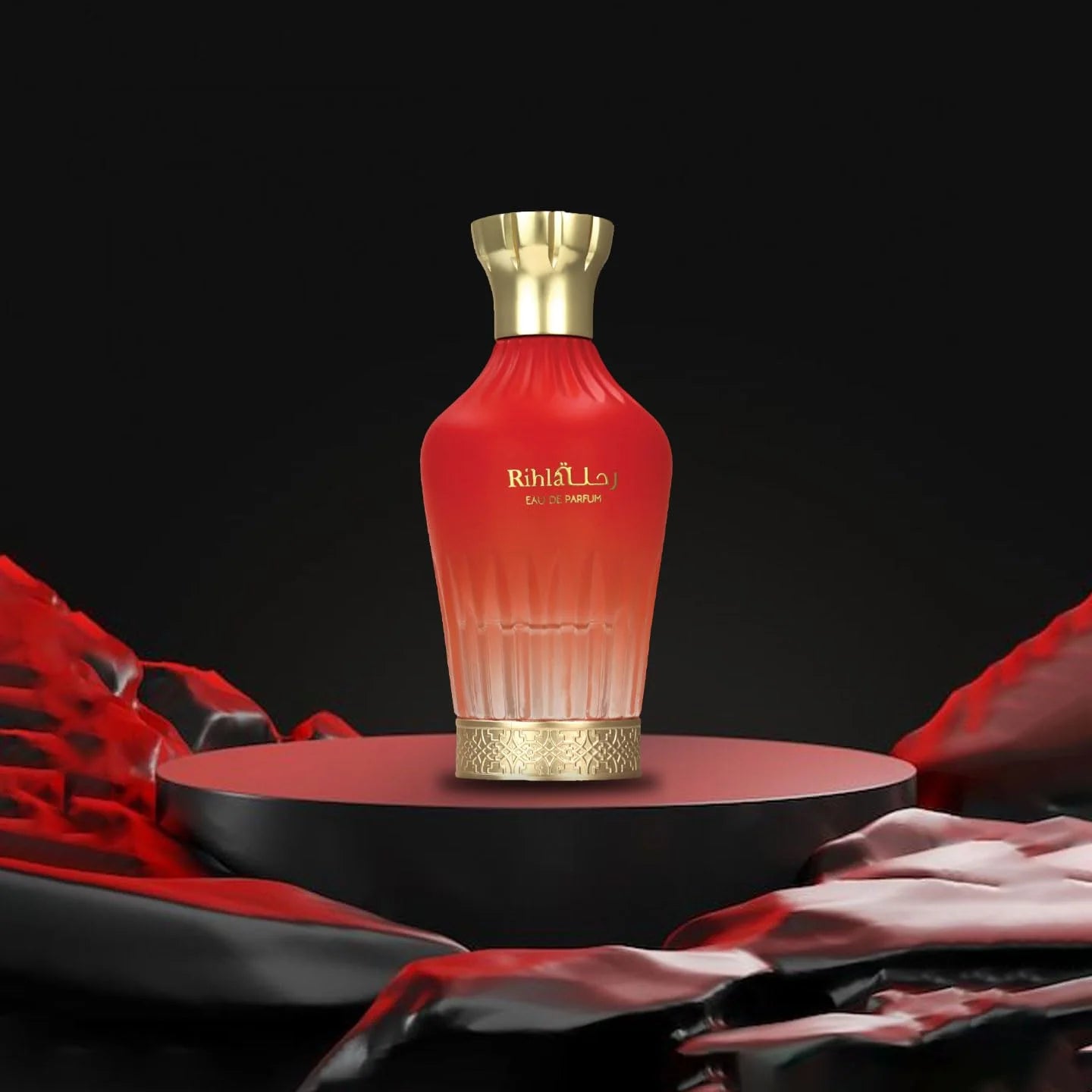 Arabiyat Prestige Rihla Eau De Parfum 80ml for women by Rini Deals, featuring a sleek glass bottle with a gold cap.