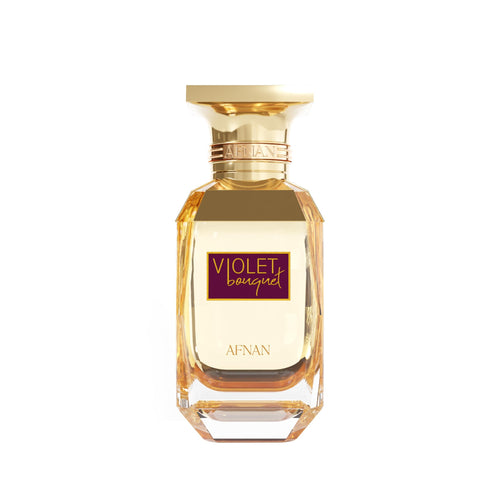 Afnan Violet Bouquet Eau De Parfum for women, 80ml bottle with a floral design, showcasing the elegant perfume packaging.