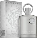 Afnan Supremacy Silver Pour Homme Eau De Parfum 100ml bottle for men with sleek silver design and modern branding.