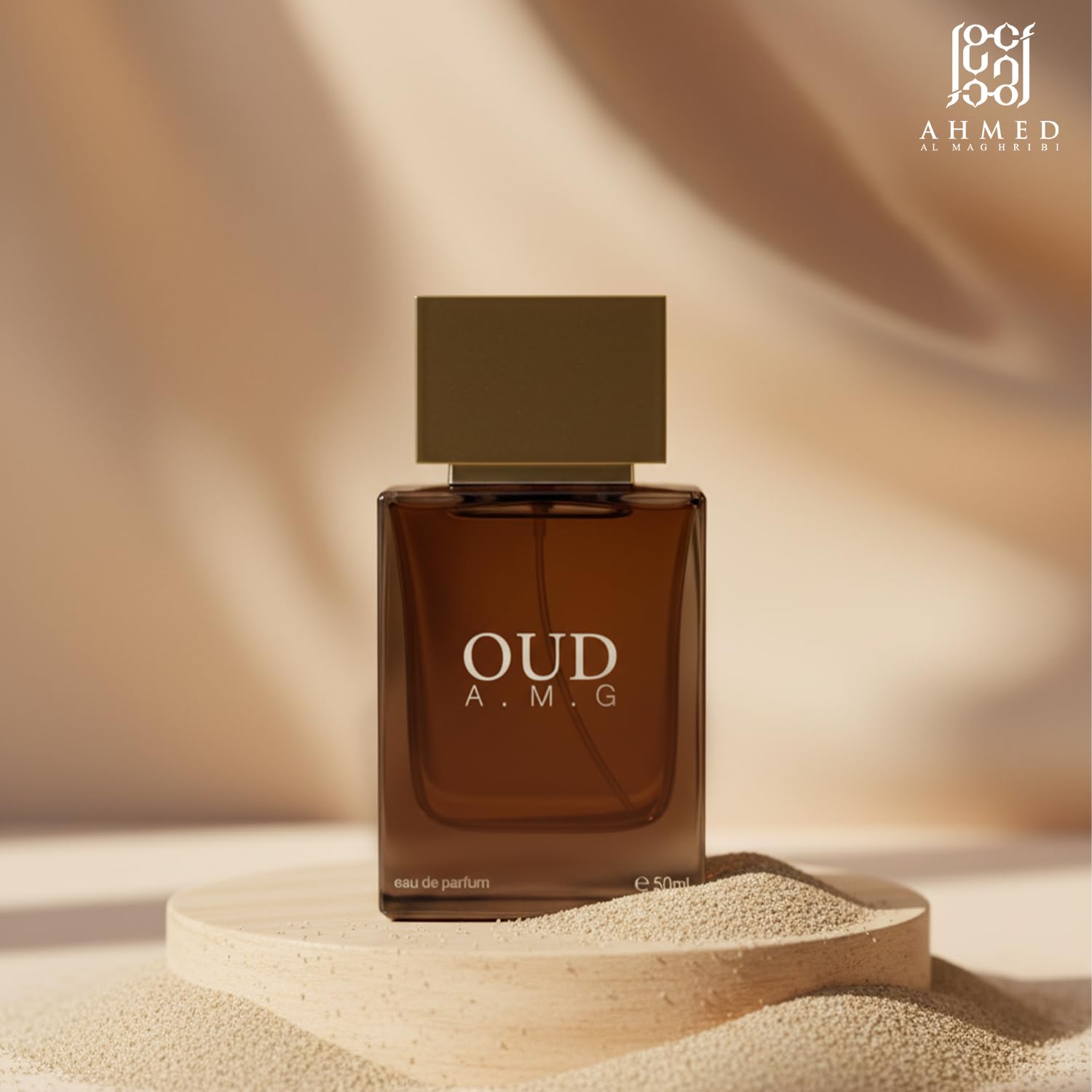 Ahmed Al Maghribi Oud AMG Eau de Parfum 50ml bottle for men and women, elegant fragrance with a luxurious scent profile.