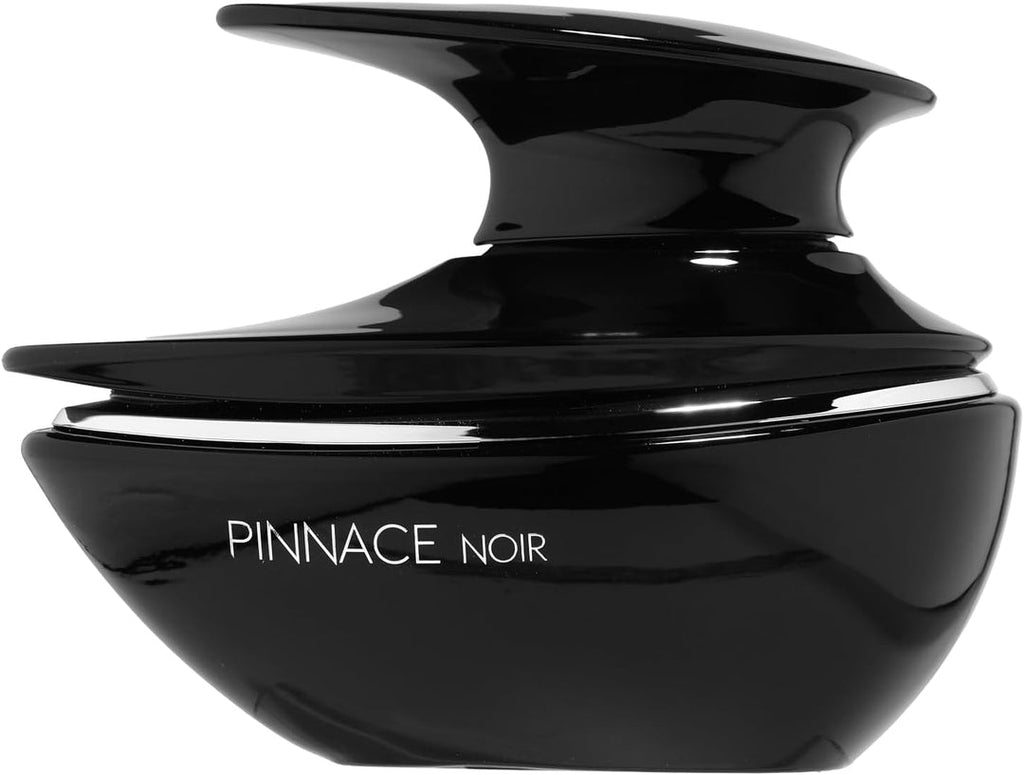 Fragrance World Pinnace Noir men's 100ml Eau de Parfum bottle with sleek black design and silver accents.