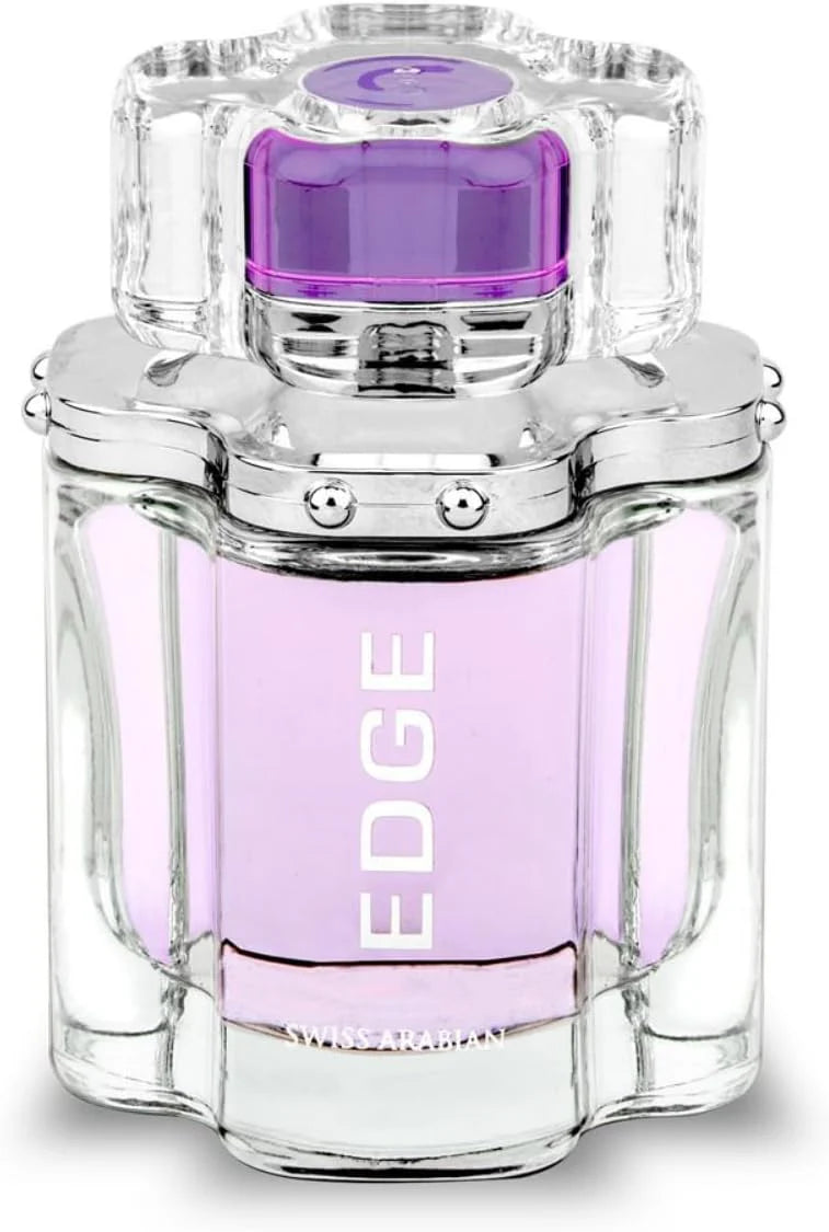 Swiss Arabian Edge Eau De Parfum for women, 100ml bottle with elegant design, showcasing the luxurious fragrance packaging.