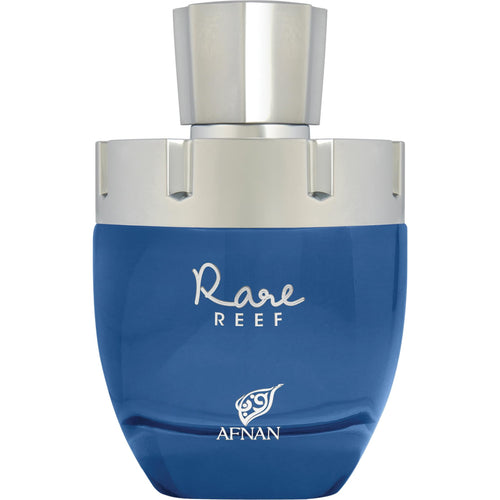 Afnan Rare Reef Extrait De Parfum 100ml bottle for men and women, sleek glass perfume bottle with a modern design.