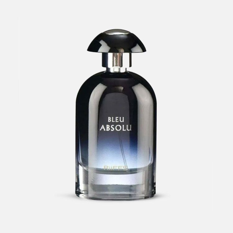 Riiffs Bleu Absolu Eau De Parfum 100ml bottle for men and women, featuring sleek glass packaging and a blue liquid fragrance.