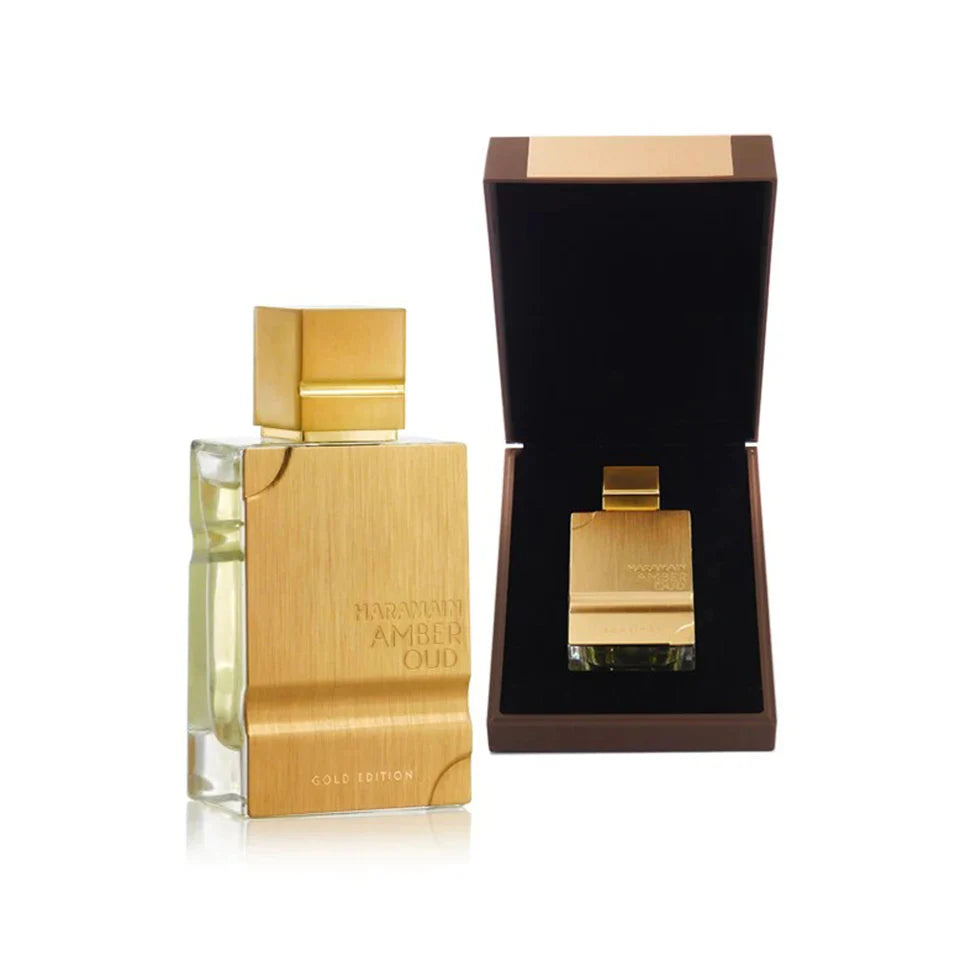 Al Haramain Amber Oud 60ml Eau de Parfum bottle with elegant packaging and amber-colored liquid for men and women.