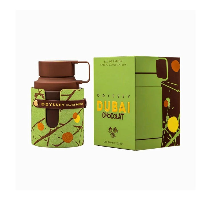 Armaf Odyssey Dubai Chocolate Eau De Parfum bottle for men and women, 100ml, featuring a sleek, modern design with dark chocolate accents.