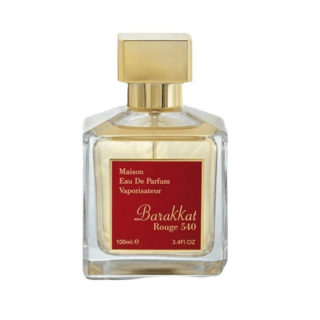 Fragrance World Barakkat Rouge 540 Eau de Parfum for men, 100ml bottle with sleek design and red accents.