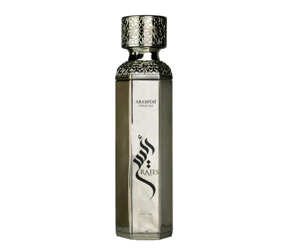 Arabiyat Prestige Raees Aurum Eau de Parfum 180ml bottle for men and women, with elegant gold accents and sleek design.