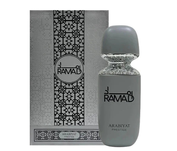Arabiyat Prestige Ramad Eau De Parfum 100ml bottle for men and women, elegant glass container with golden accents.