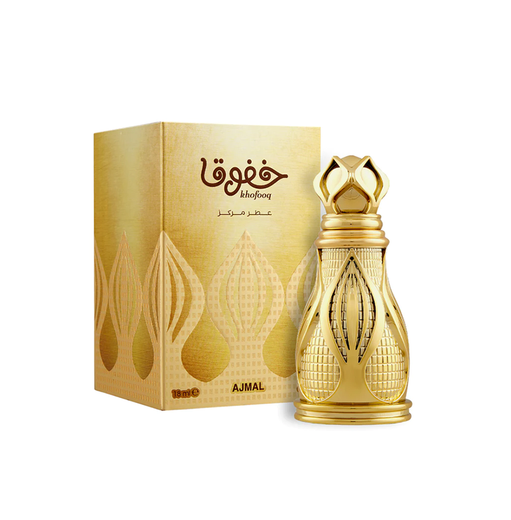 Ajmal Khofooq concentrated perfume oil (attar) bottle with elegant packaging, suitable for men and women.