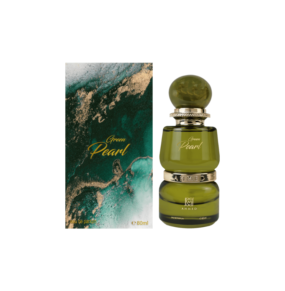 Ahmed Al Maghribi Green Pearl Eau de Parfum 80ml bottle for men and women, featuring a sleek design and elegant packaging.