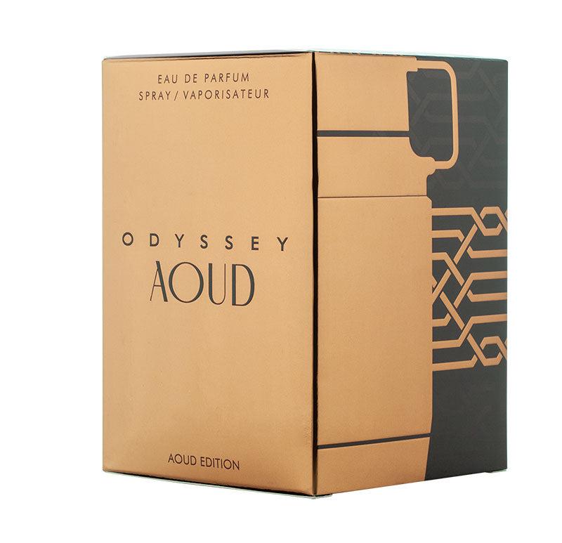 Armaf Odyssey Aoud Edition perfume bottle for men and women, 100ml, with elegant design and clear branding.