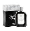 Ajmal Bastion Onyx Eau De Parfum for Men, 100ML bottle with sleek black design and silver accents.