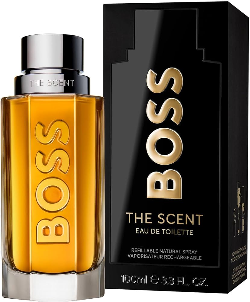 BOSS The Scent Eau De Toilette for Men 100ml bottle with sleek black packaging and silver accents.