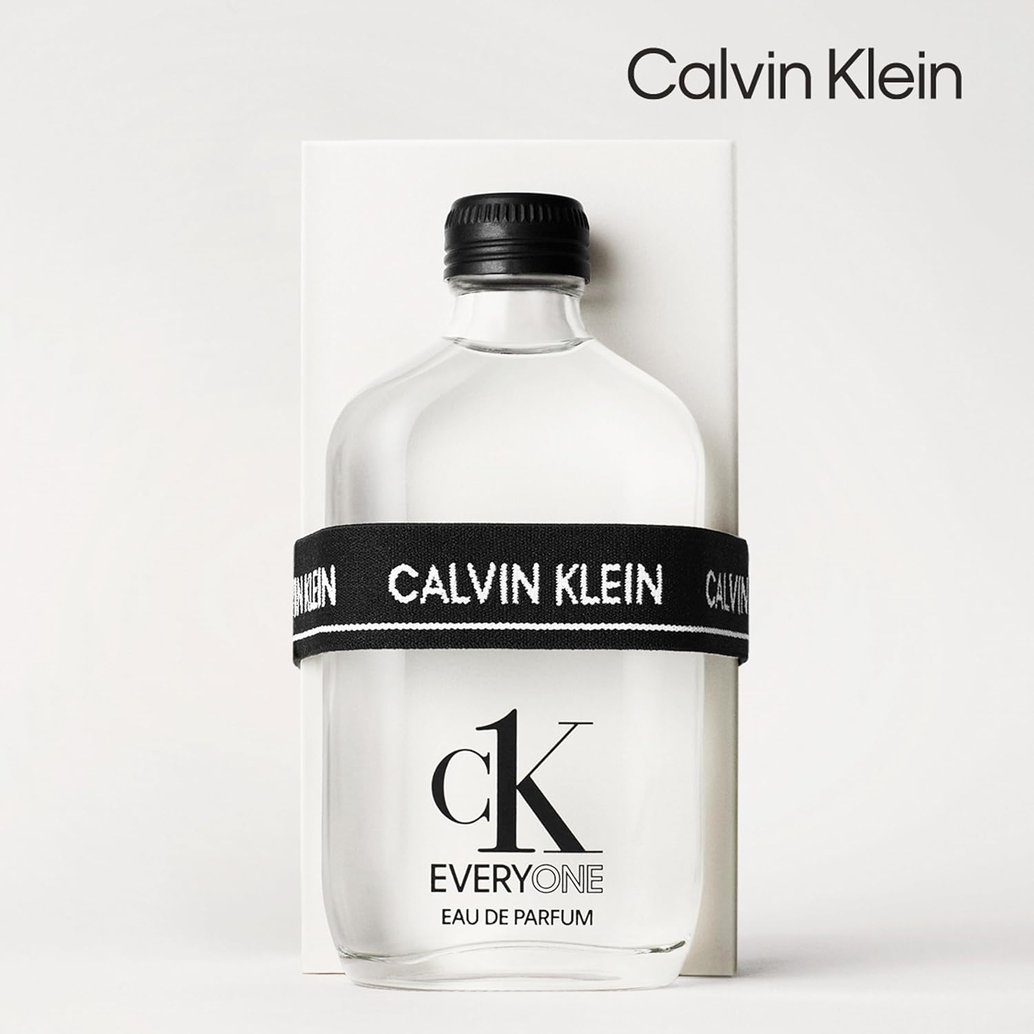 Calvin Klein Everyone Eau De Parfum bottle for men and women, sleek glass design with minimalist label.