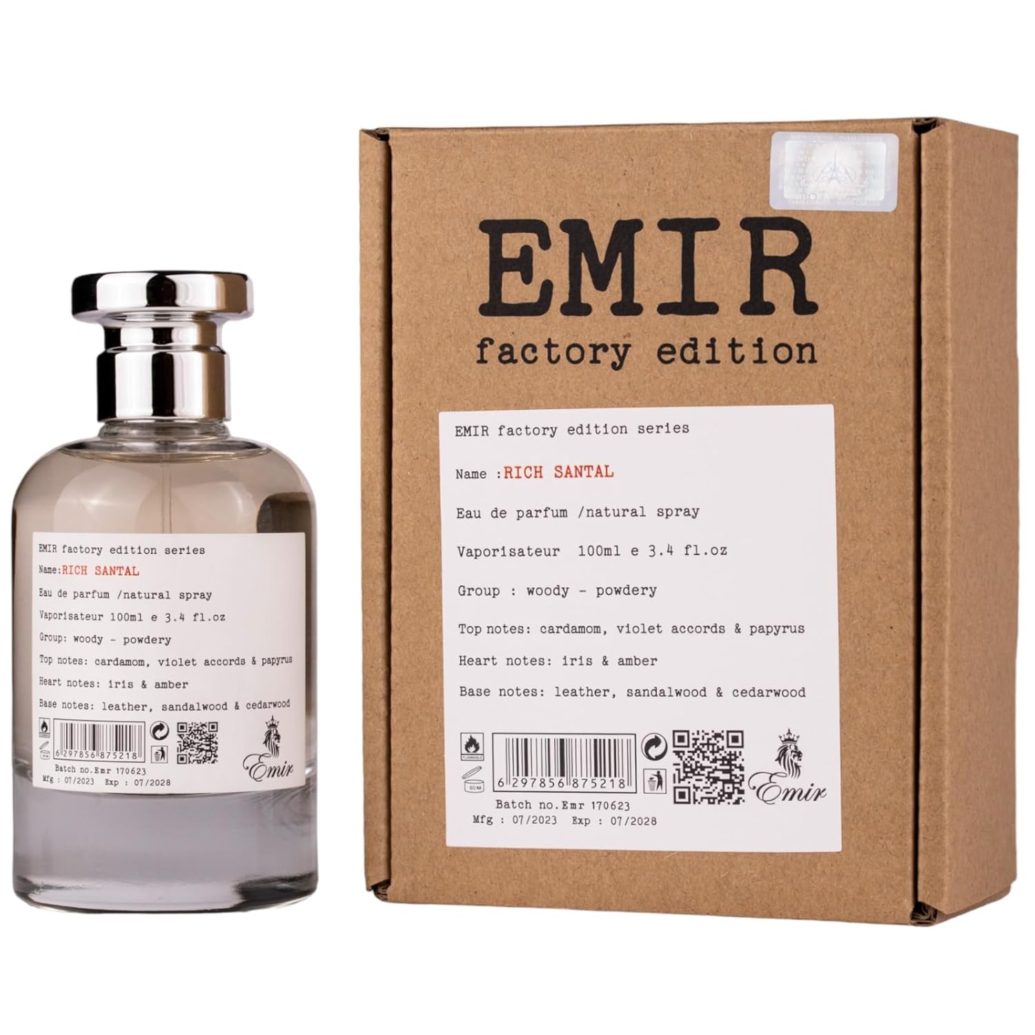 Paris Corner Emir Factory Edition Rich Santal Eau De Parfum 100ML bottle with elegant design, suitable for men and women.