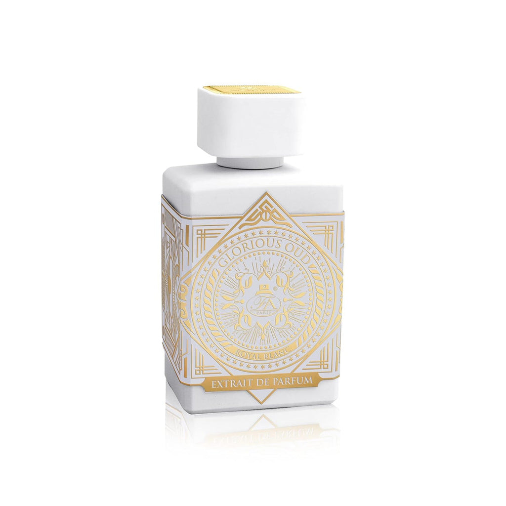 Fragrance World French Avenue Glorious Oud Royal Blanc extrait de parfum 80ml for men and women, featuring elegant fragrance bottle and packaging