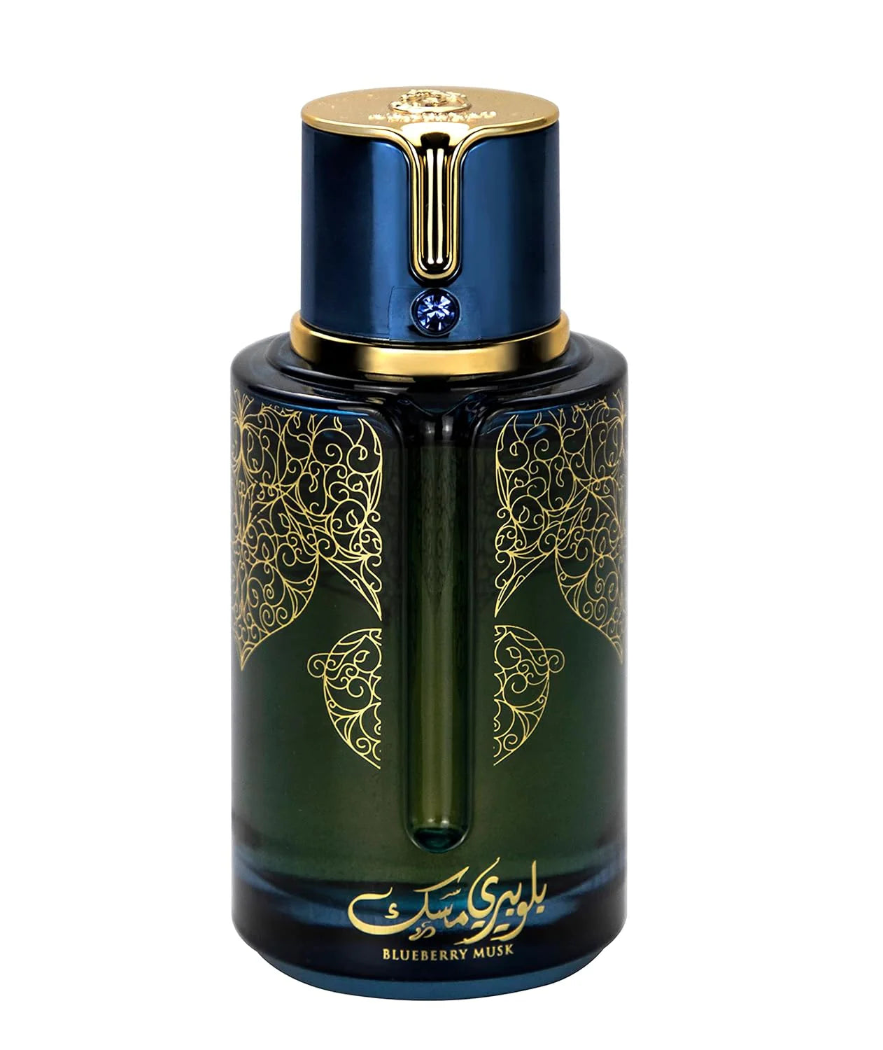 Arabiyat Prestige Blueberry Musk Eau De Parfum 100ml bottle for men and women, featuring a sleek design and blue accents.