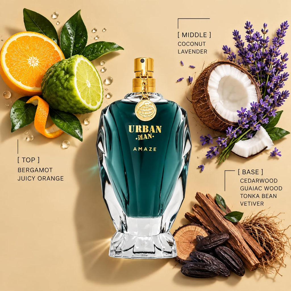 Fragrance World Urban Man Amaze Eau de Parfum for Men bottle with sleek design and modern packaging.