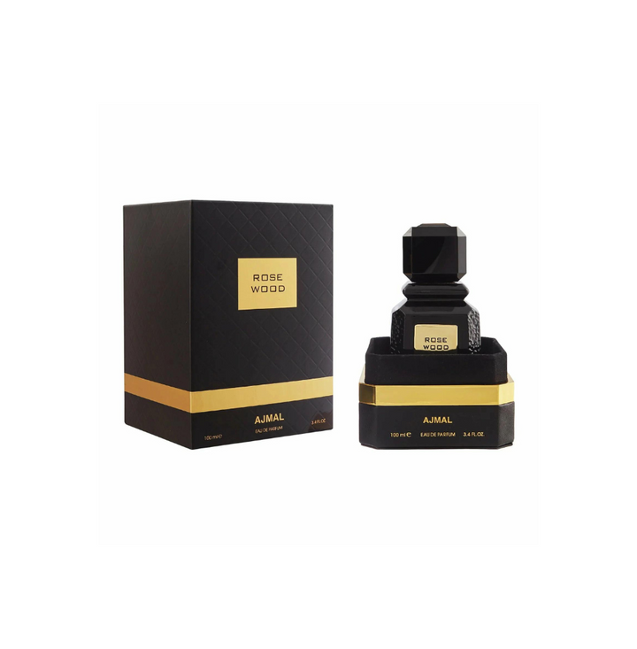 Ajmal Rose Wood Eau de Parfum 100ML bottle with a sleek design, suitable for both men and women.