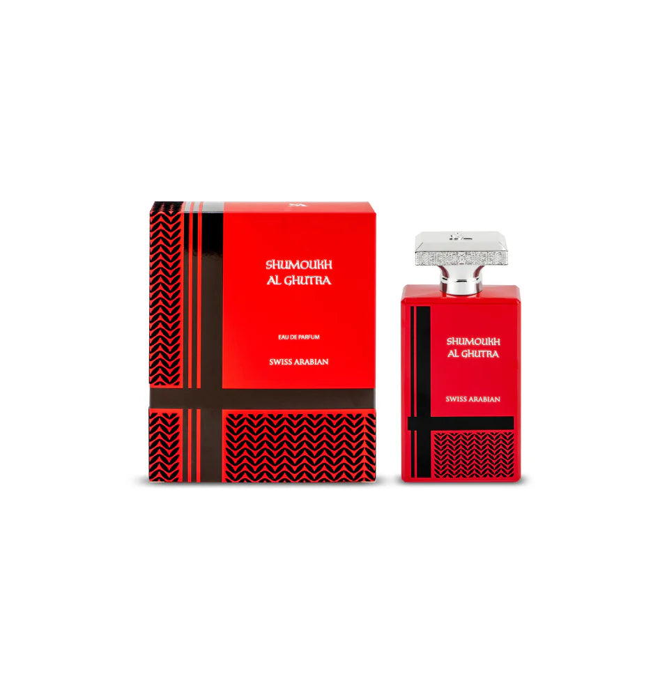 Swiss Arabian Shumoukh Al Ghutra Eau De Parfum for men, 100ml bottle with elegant design and branding in the image.