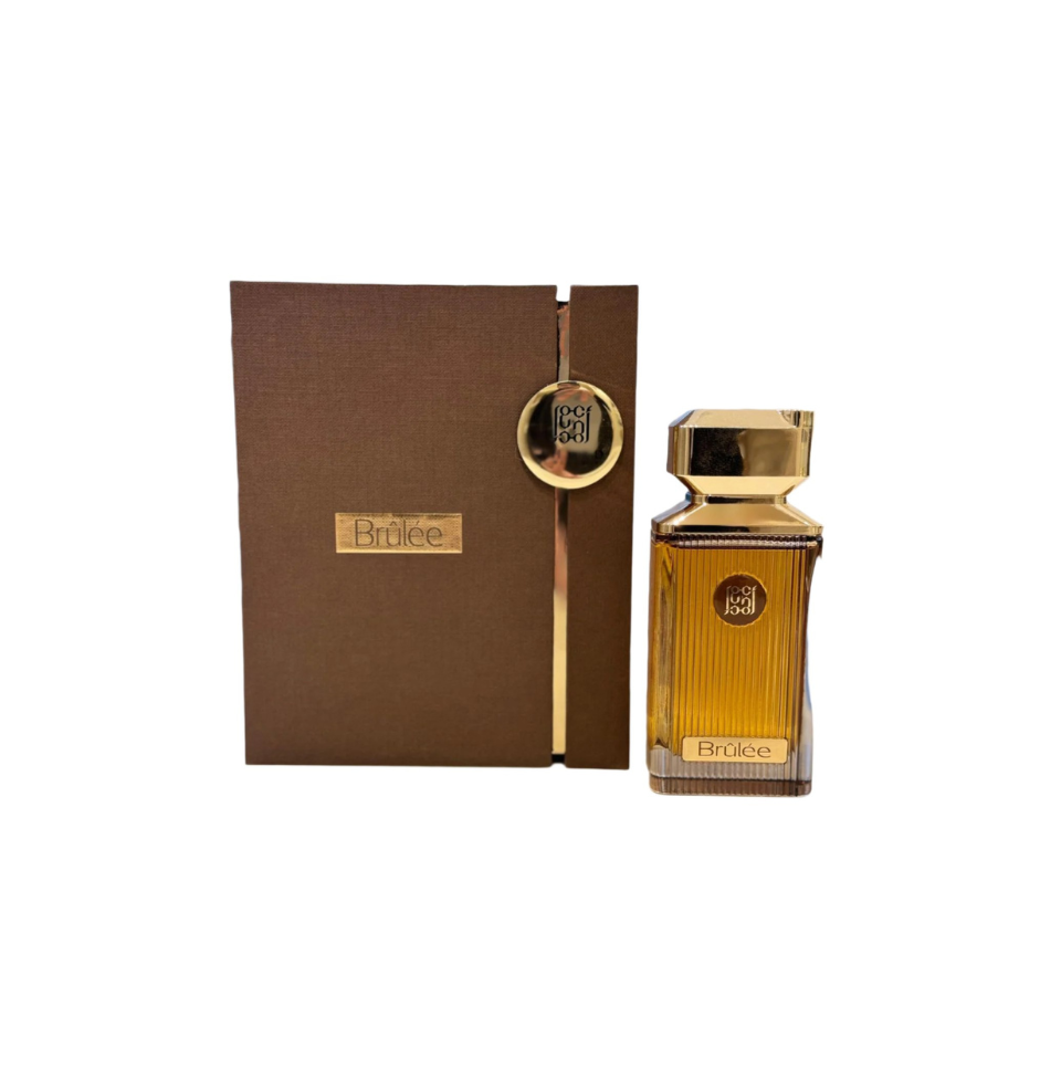 Ahmed Al Maghribi Brulee Eau de Parfum 100ml for men, featuring a sleek bottle with elegant design and dark-colored cap.