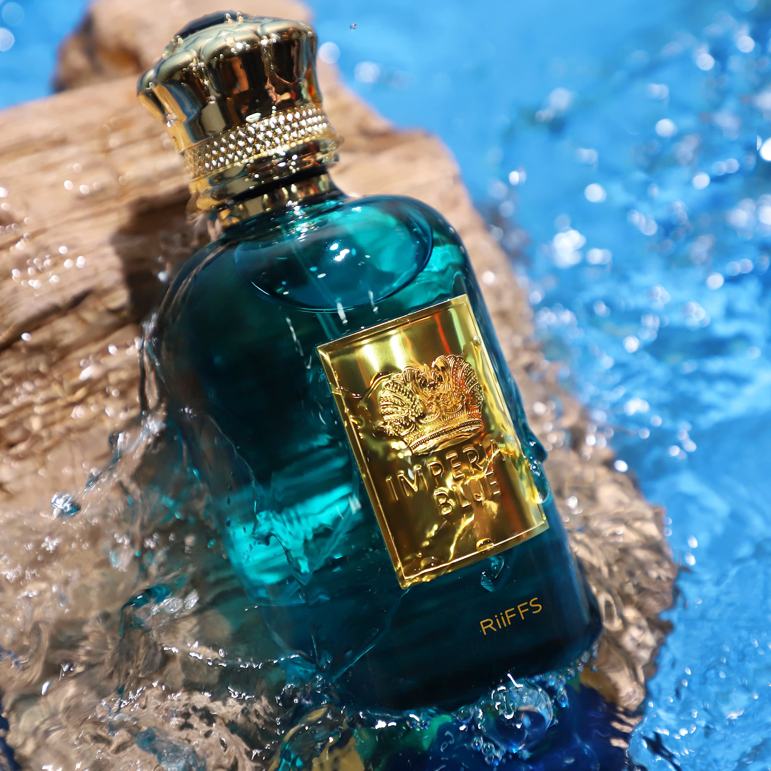 Riiffs Imperial Blue Eau De Parfum 100ml bottle with blue and silver packaging for men and women.