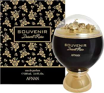 Afnan Souvenir Desert Rose Eau De Parfum 100ml for women, featuring a sleek floral perfume bottle with a pink and gold design.