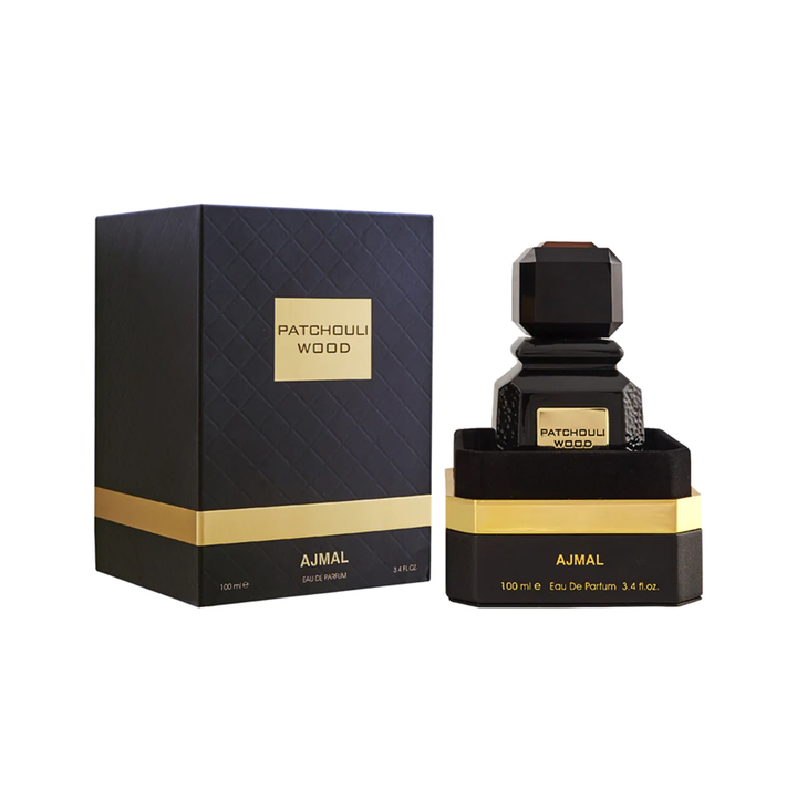 Ajmal Patchouli Wood Eau De Perfume 100ml bottle with a sleek design, suitable for both men and women, on a white background.
