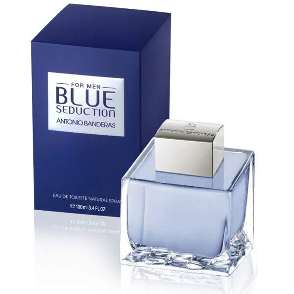 Antonio Banderas Blue Seduction men's EDT bottle, 100ML, with sleek blue packaging and stylish design.