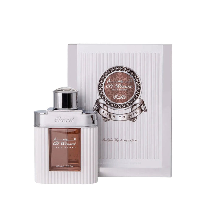 Rasasi Al Wisam Day Pour Homme Eau De Parfum 100ml for men, featuring a sleek bottle design and elegant packaging.
