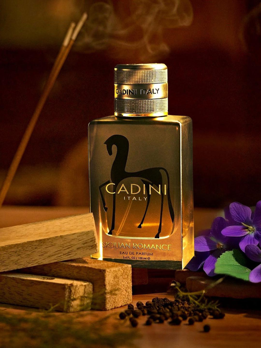 Cadini Italy Sicilian Romance Eau De Parfum for Men, 100ml bottle with elegant packaging and navy blue accents.