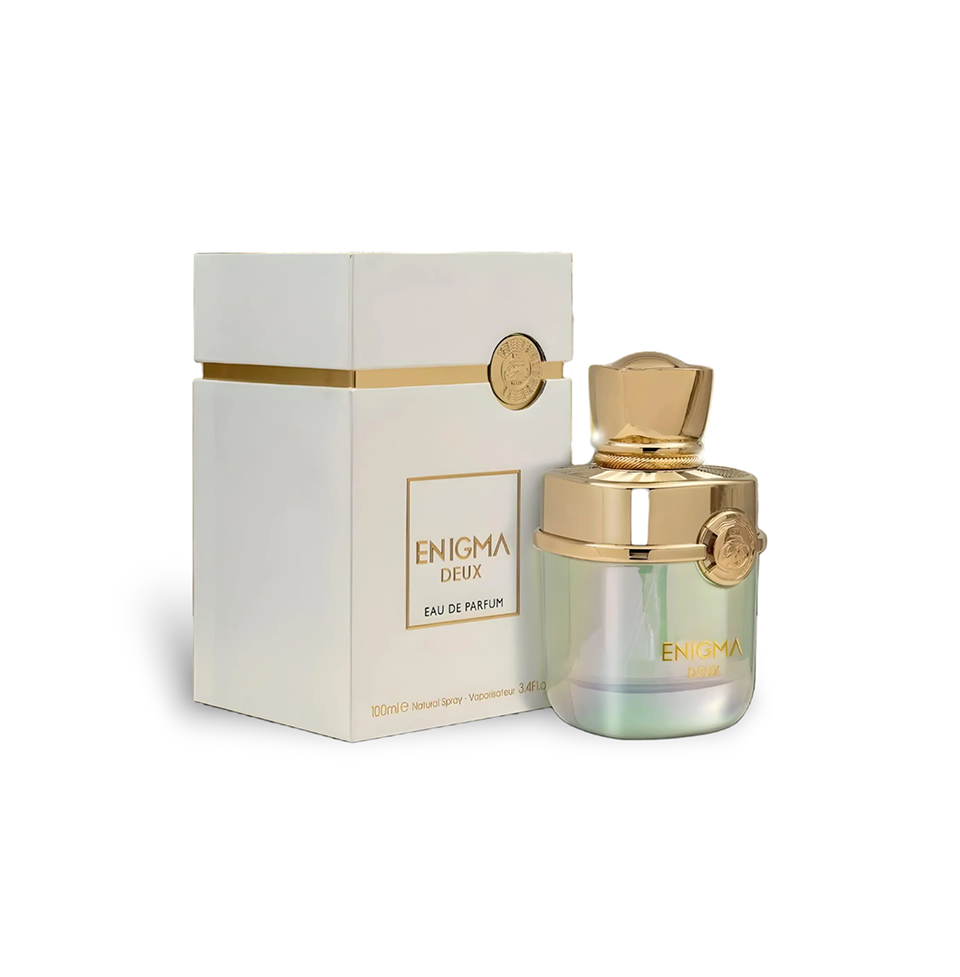 Fragrance World Enigma Deux Eau de Parfum 100ml for men and women, featuring a sleek fragrance bottle with a modern design.