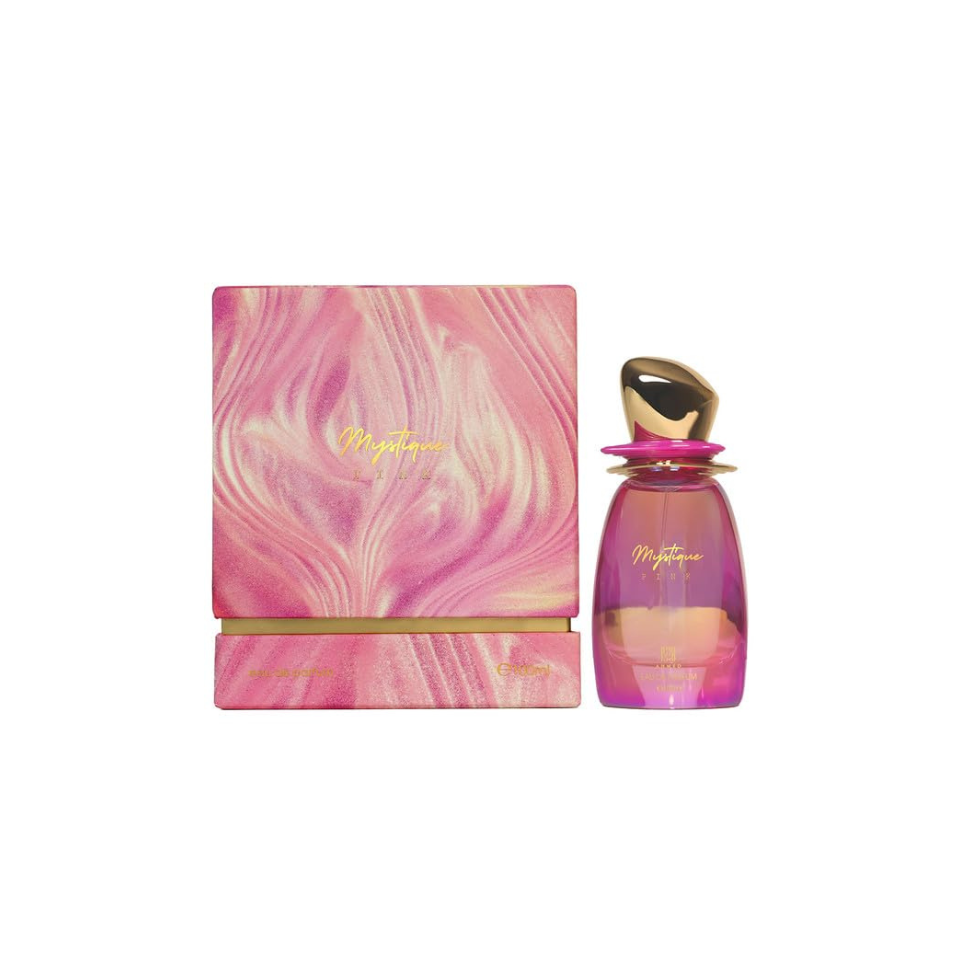 Ahmed Al Maghribi Mystique Pink Eau de Parfum 100ml for women, pink bottle with elegant design and floral accents.