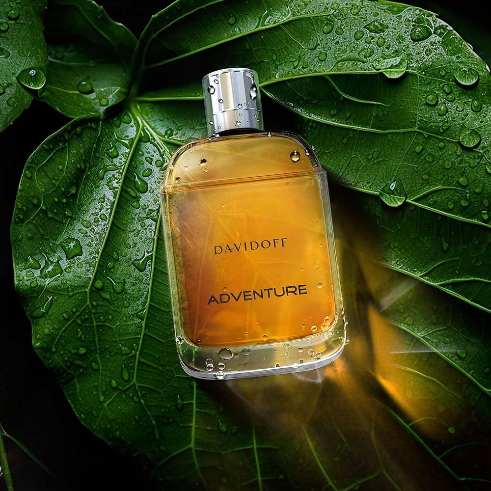 Davidoff Adventure Eau De Toilette 100ml bottle with outdoor-themed packaging, featuring rugged design and natural landscape imagery.