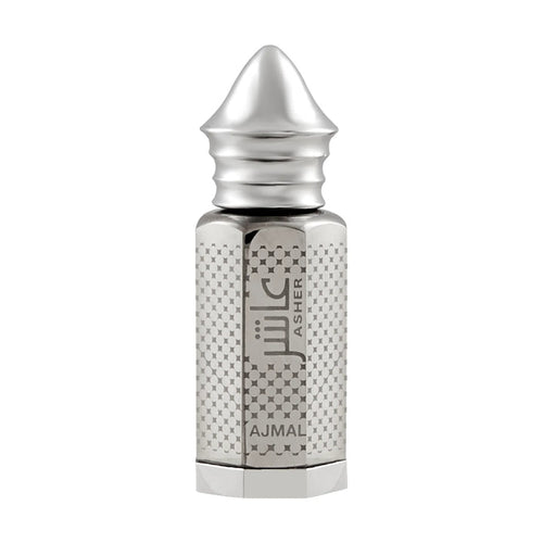 Ajmal Asher concentrated perfume oil for men and women in a 12ml bottle, featuring a sleek, elegant design.