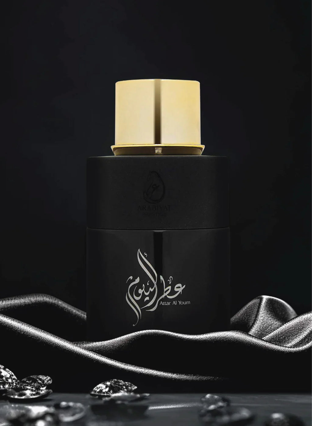 Arabiyat Prestige Attar Al Youm Black Eau De Parfum 100ml for men and women, featuring a sleek black bottle and elegant design.